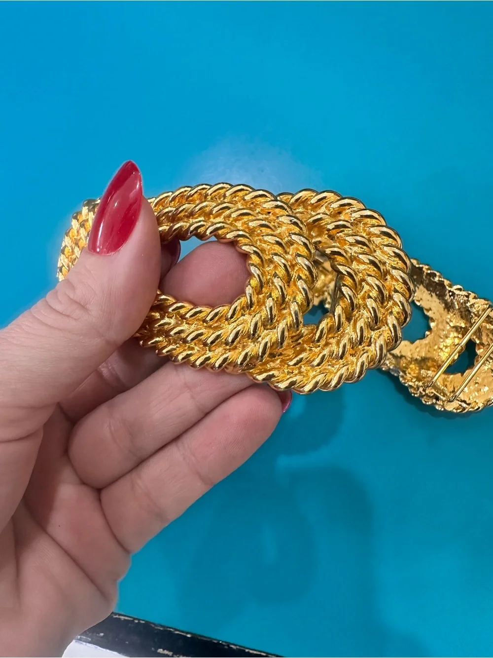 Gold-Tone Rope Bow Clip Belt Buckel Vintage